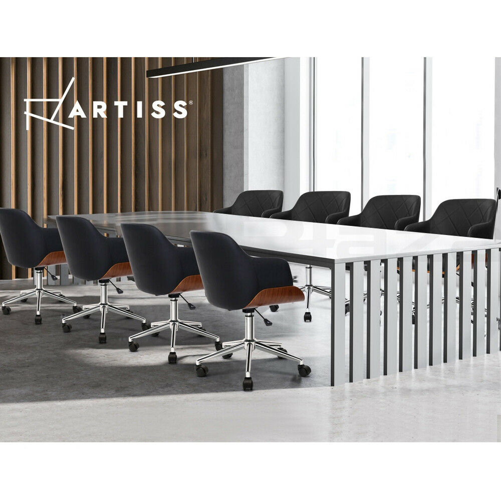 Artiss Wooden Office Chair Computer PU Leather Desk Chairs Executive Black Wood