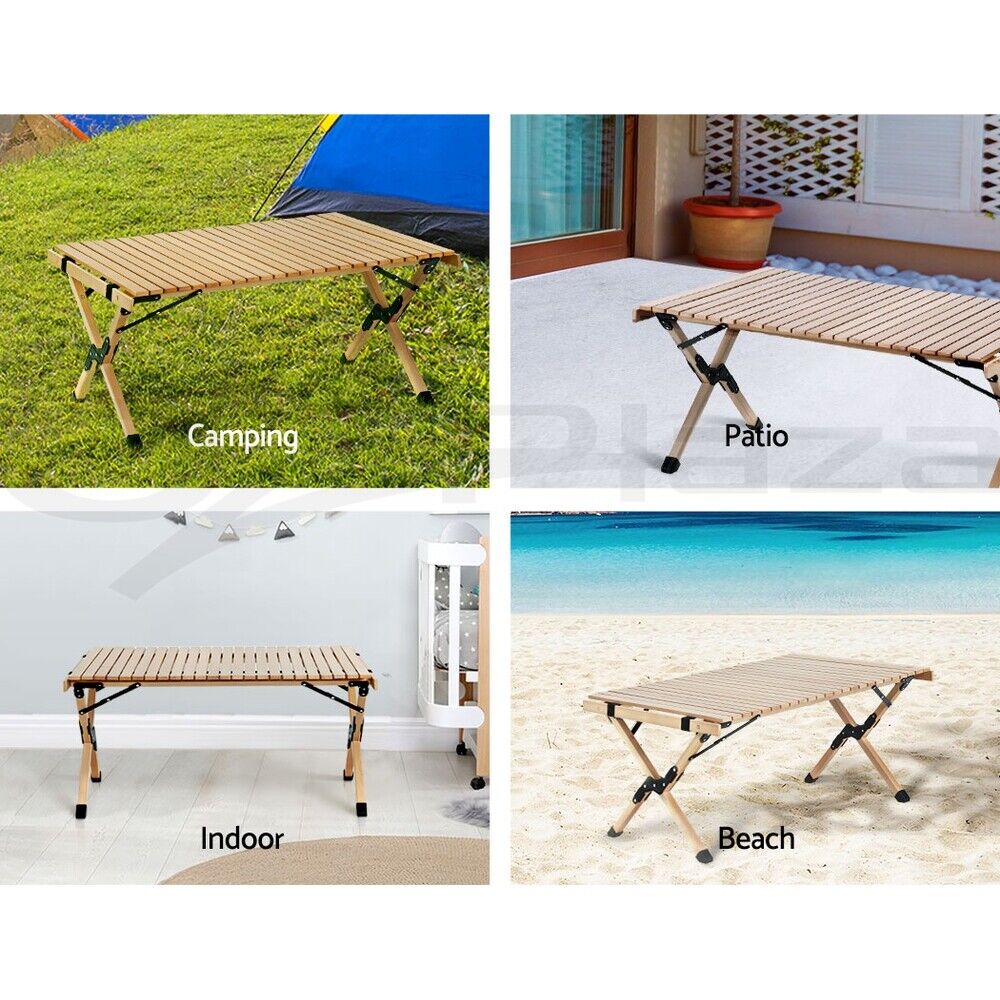 Gardeon Outdoor Furniture Wooden Egg Roll Picnic Table Camping Desk 90cm