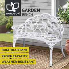 Gardeon Outdoor Garden Bench Seat 100cm Cast Aluminium Outdoor Patio Chair Vintage White