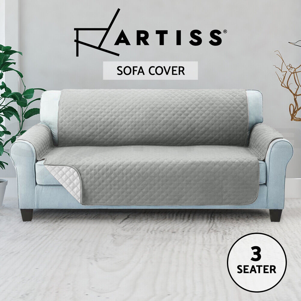 Artiss Sofa Cover Quilted Couch Covers Lounge Protector Slipcovers 3 Seater Grey