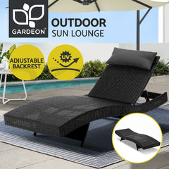 Gardeon Sun Lounge Wicker Lounger Outdoor Furniture Beach Chair Garden Adjustable Black