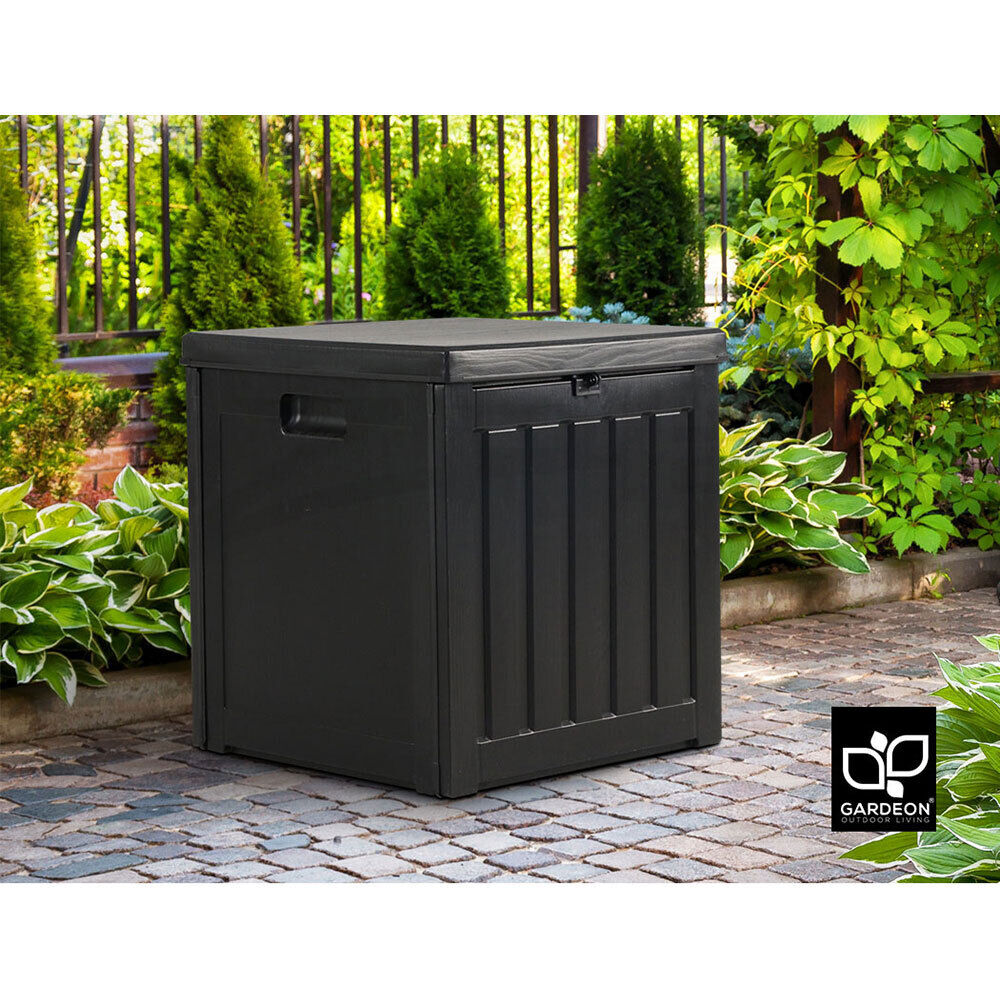 Gardeon Outdoor Storage Box 80L Container Lockable Garden Toy Tool Shed Black