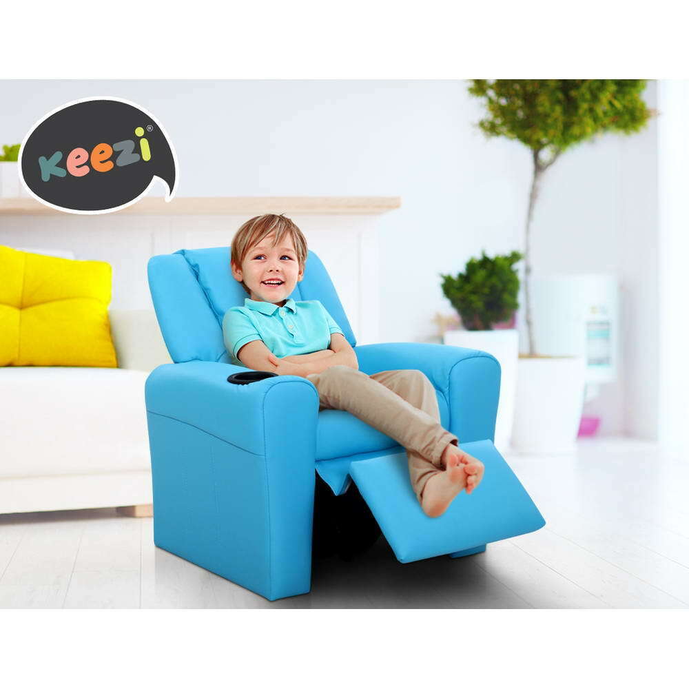 Keezi Kids Recliner Chair PU Leather Sofa Lounge Couch Children Armchair Blue