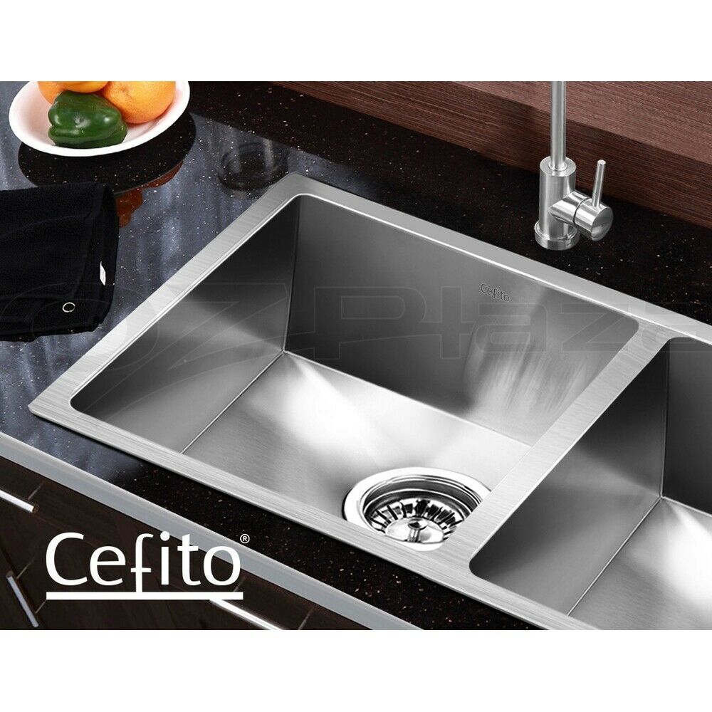 Cefito Kitchen Sink 77X45CM Stainless Steel Basin Double Bowl Laundry Silver