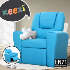 Keezi Kids Recliner Chair PU Leather Sofa Lounge Couch Children Armchair Blue