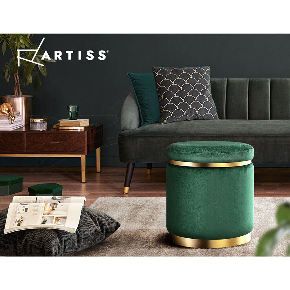 Artiss Ottoman Round Velvet Foot Stool Foot Rest Pouffe Padded Seat Pouf Green