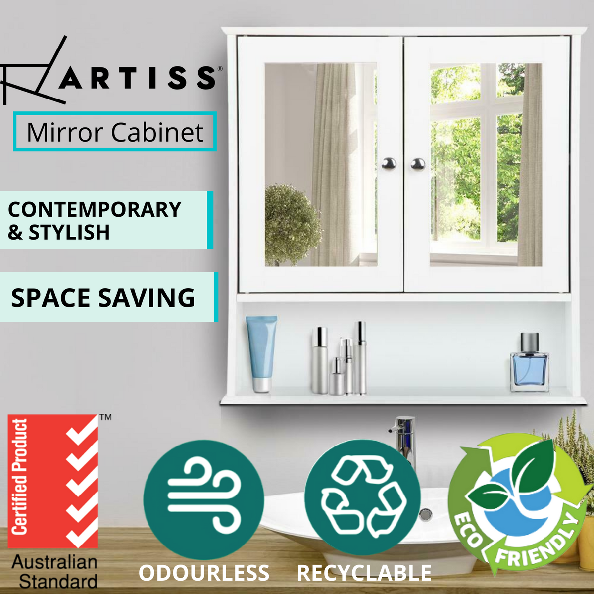 Artiss Bathroom Cabinet Mirror Storage Furniture Tallboy Toilet Cupboard Wall