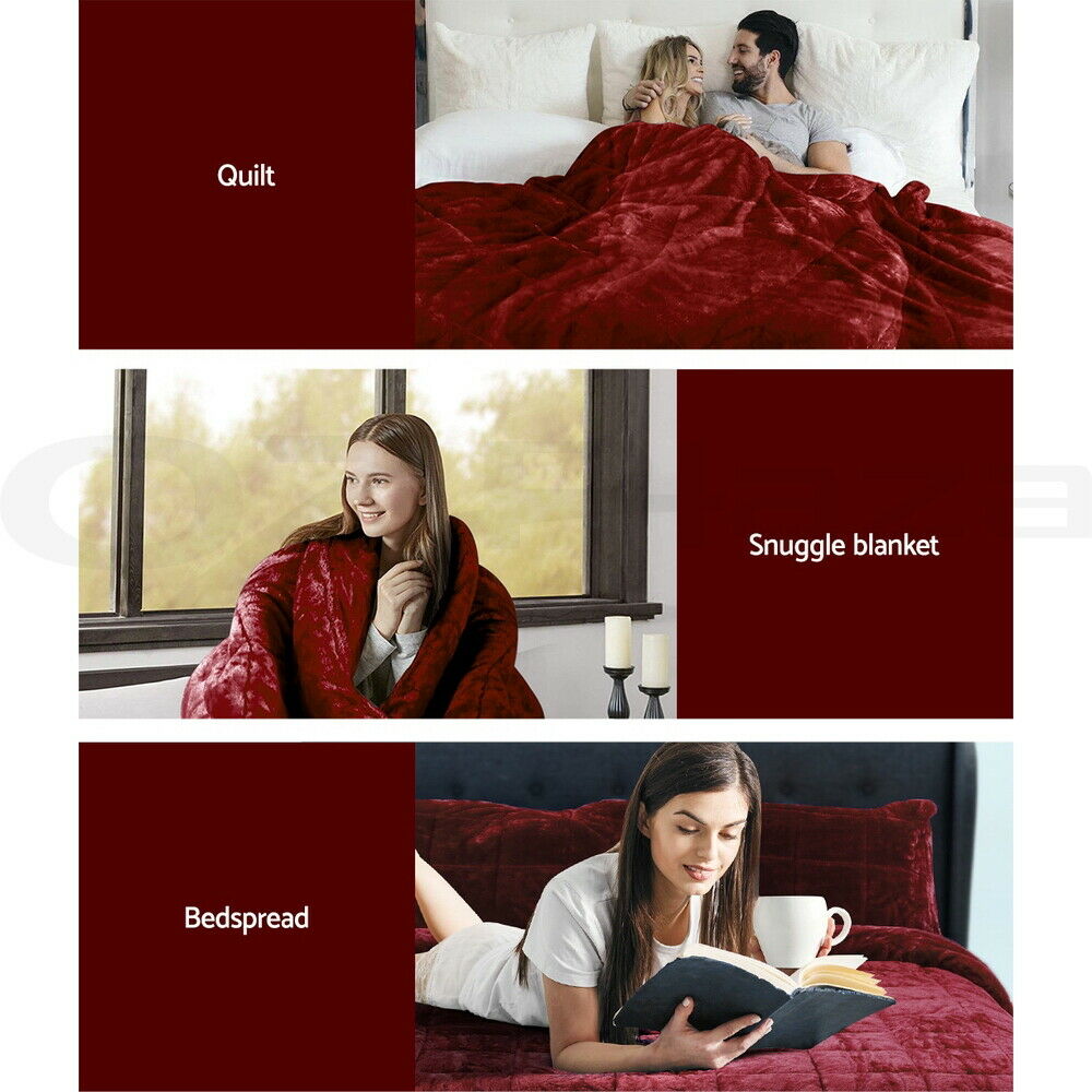 Giselle Bedding Faux Mink Quilt Burgundy King