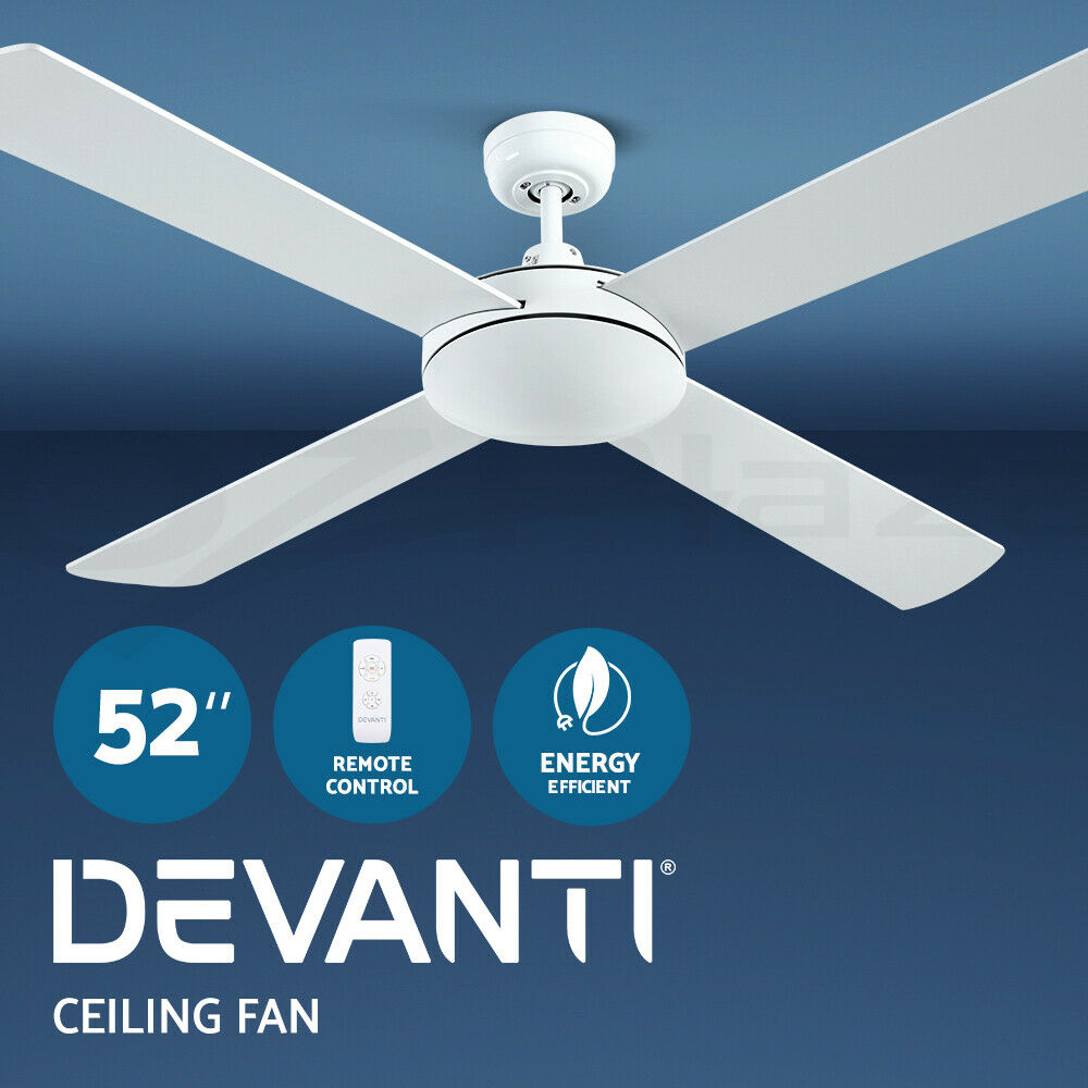 Devanti 52'' Ceiling Fan Wooden Blades Fans with Remote Control Timer White