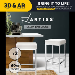 Artiss 2x Leather Bar Stools Modern Kitchen Bar Stool Chair Steel Legs White