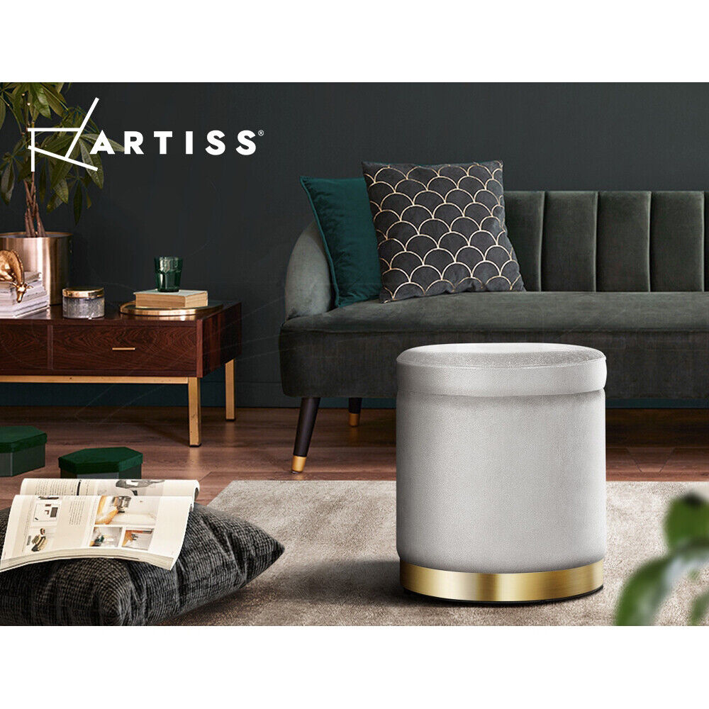 Artiss Round Velvet Storage Ottoman Foot Stool Foot Rest Pouffe Padded Seat Grey