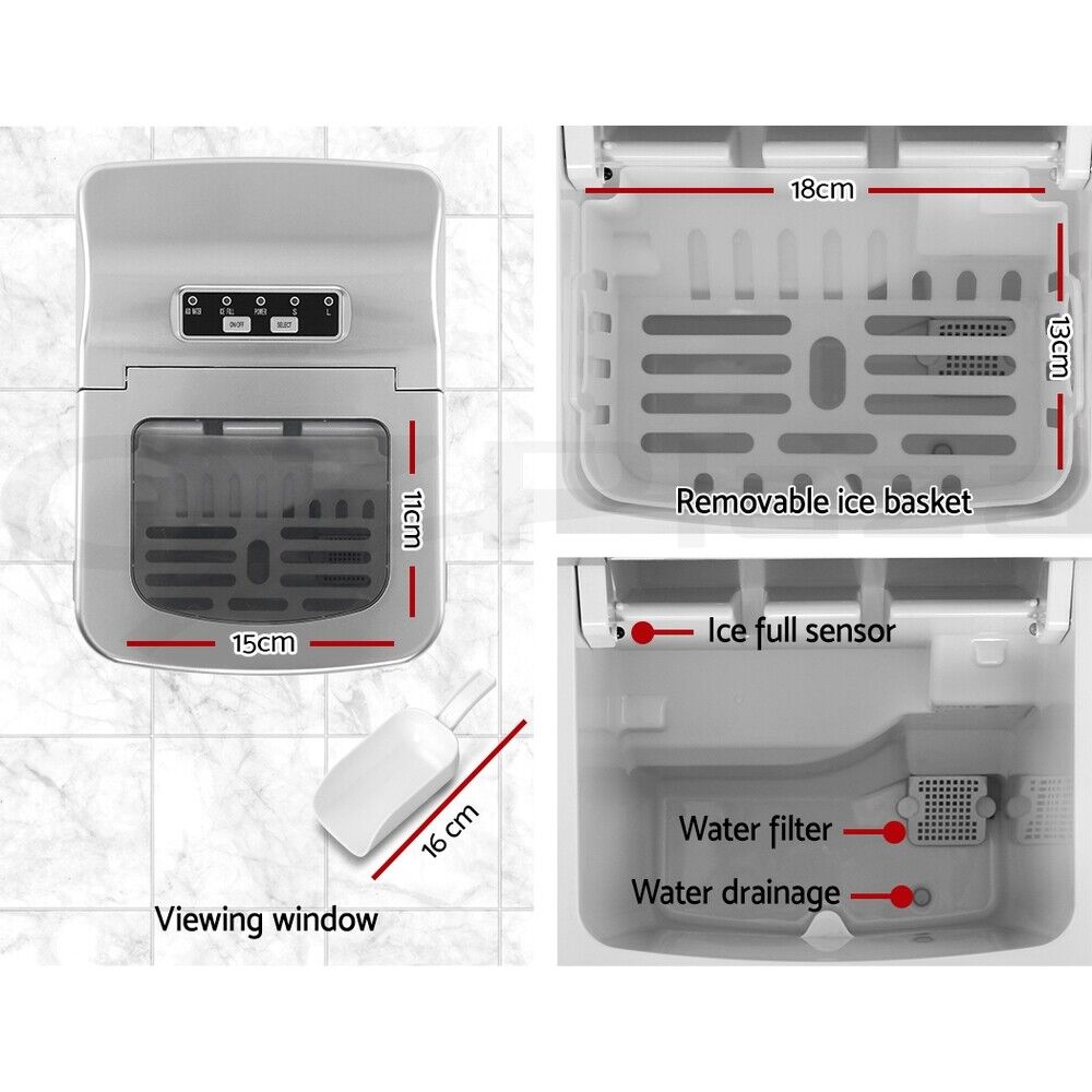 Devanti Portable Ice Maker Commercial Machine Ice Cube 2L Bar Countertop Silver