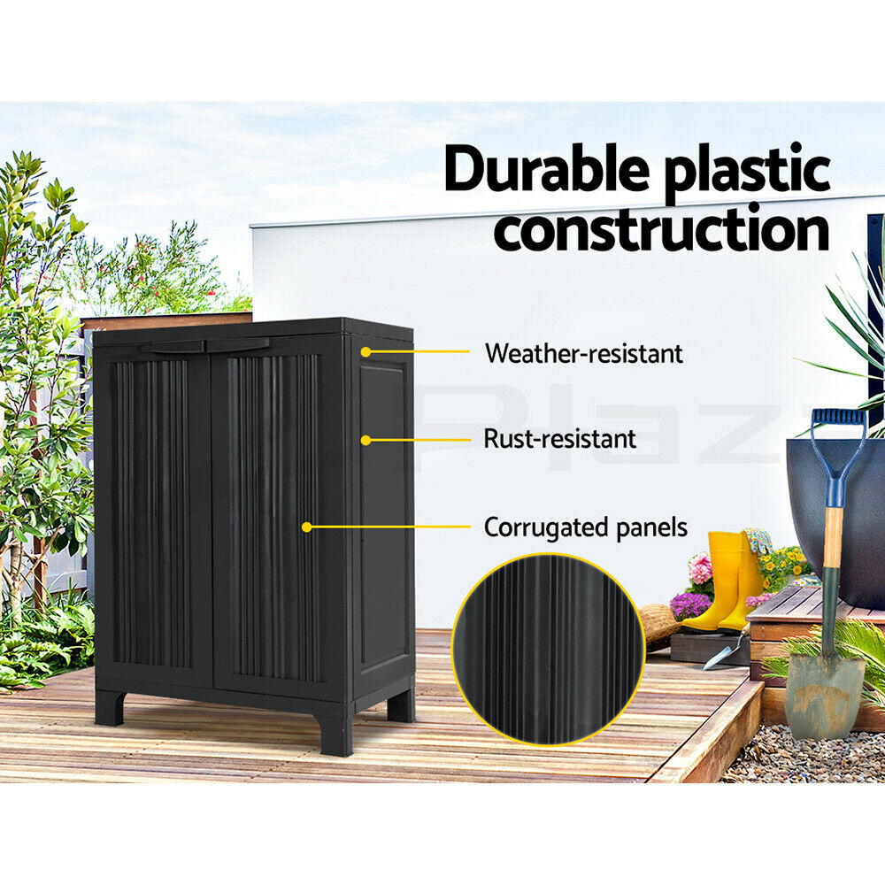 Gardeon 92cm Outdoor Storage Cabinet Box Lockable Cupboard Sheds Garage Adjustable Black