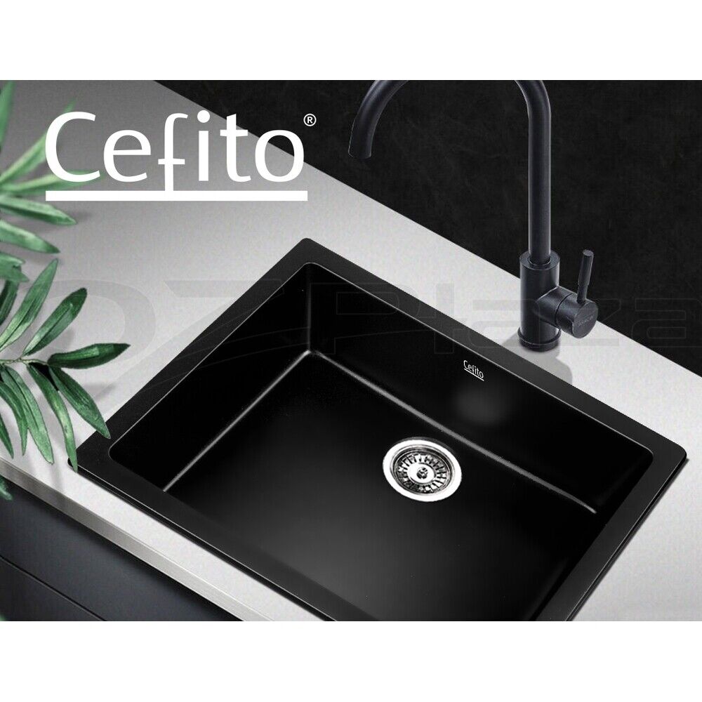 Cefito Stone Kitchen Sink 460X410MM Granite Under/Topmount Basin Bowl Laundry Black