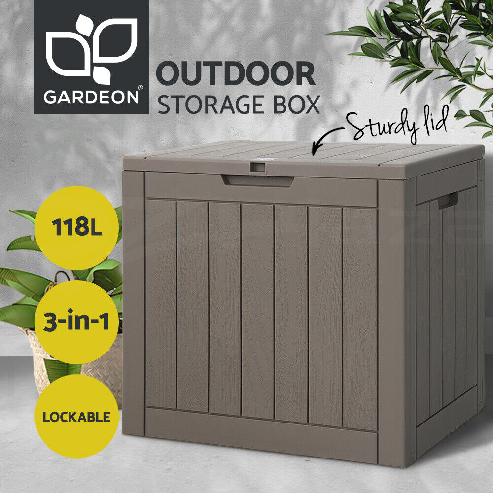 Gardeon Outdoor Storage Box 118L Container Lockable Indoor Garden Toy Tool Shed