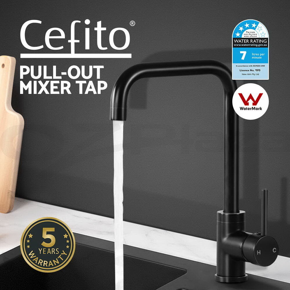 Cefito Kitchen Mixer Tap Mixer Rectangle Sink Faucet Basin Laundry Black