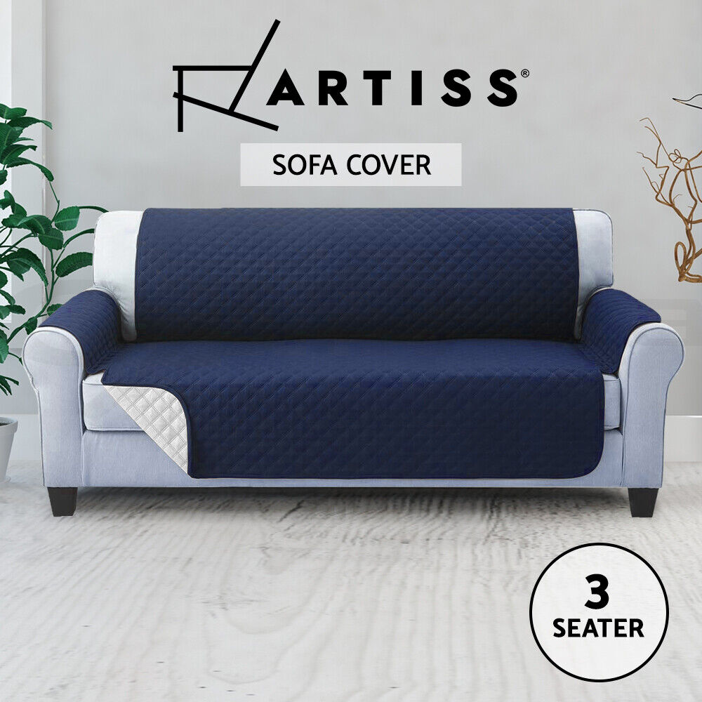 Artiss Sofa Cover Quilted Couch Covers Lounge Protector Slipcovers 3 Seater Navy