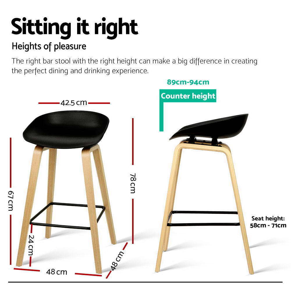 Artiss 2 x Wooden Bar Stools Kitchen Bar Stool Chairs Barstool Black