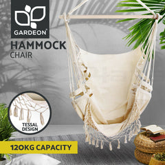 Gardeon Hanging Hammock Chair Outdoor Swing Hammocks Tassel Cream