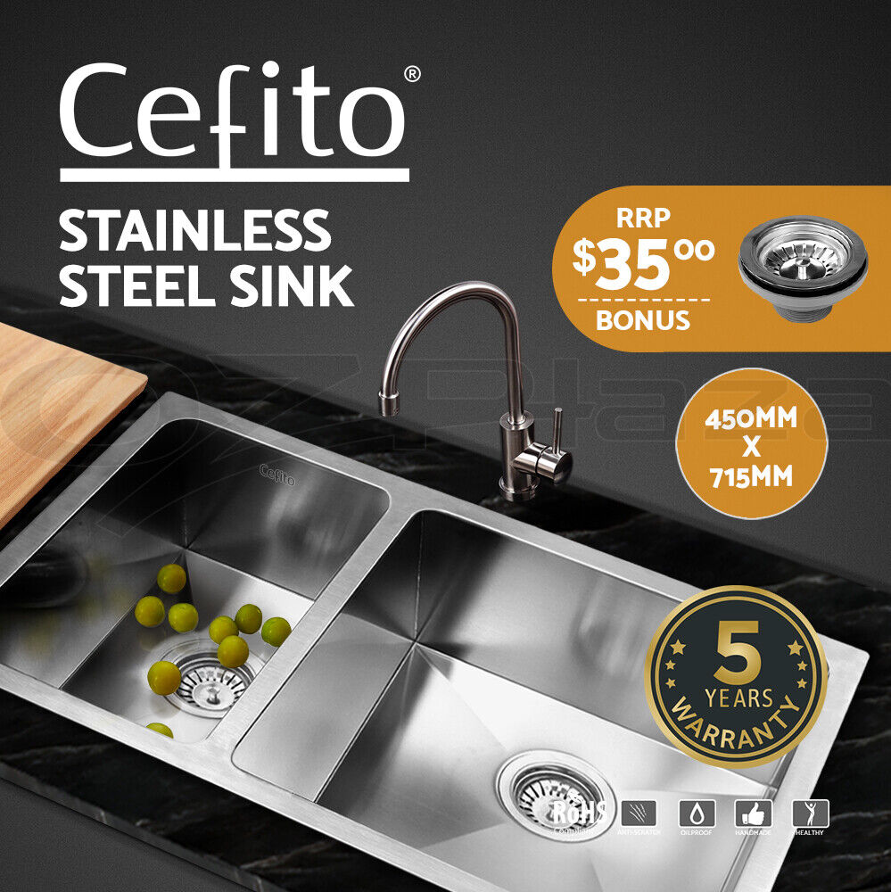 Cefito Kitchen Sink 71X45CM Stainless Steel Basin Double Bowl Laundry Silver