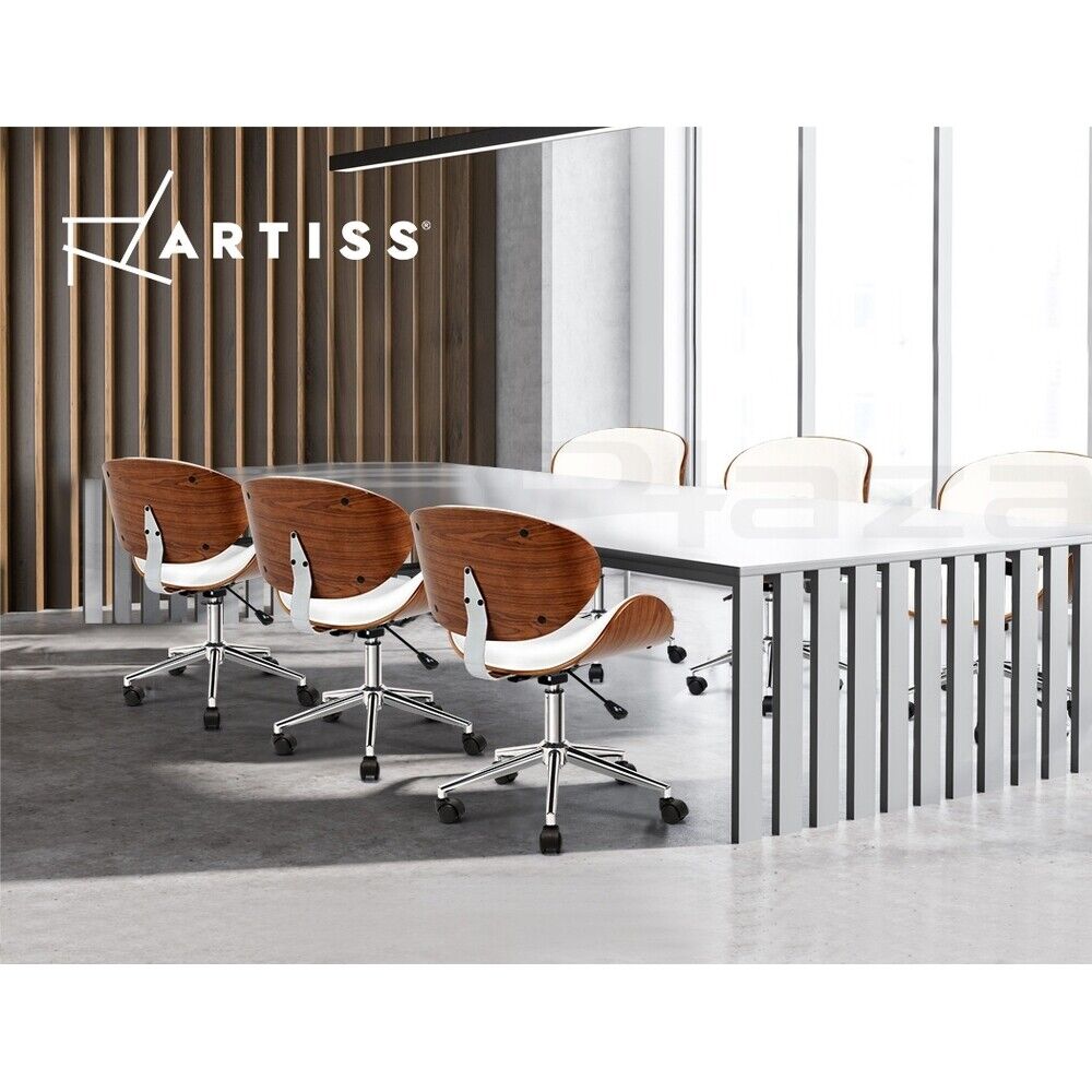 Artiss Office Chair Gaming Wooden Computer Chairs Home Study Work Seat White