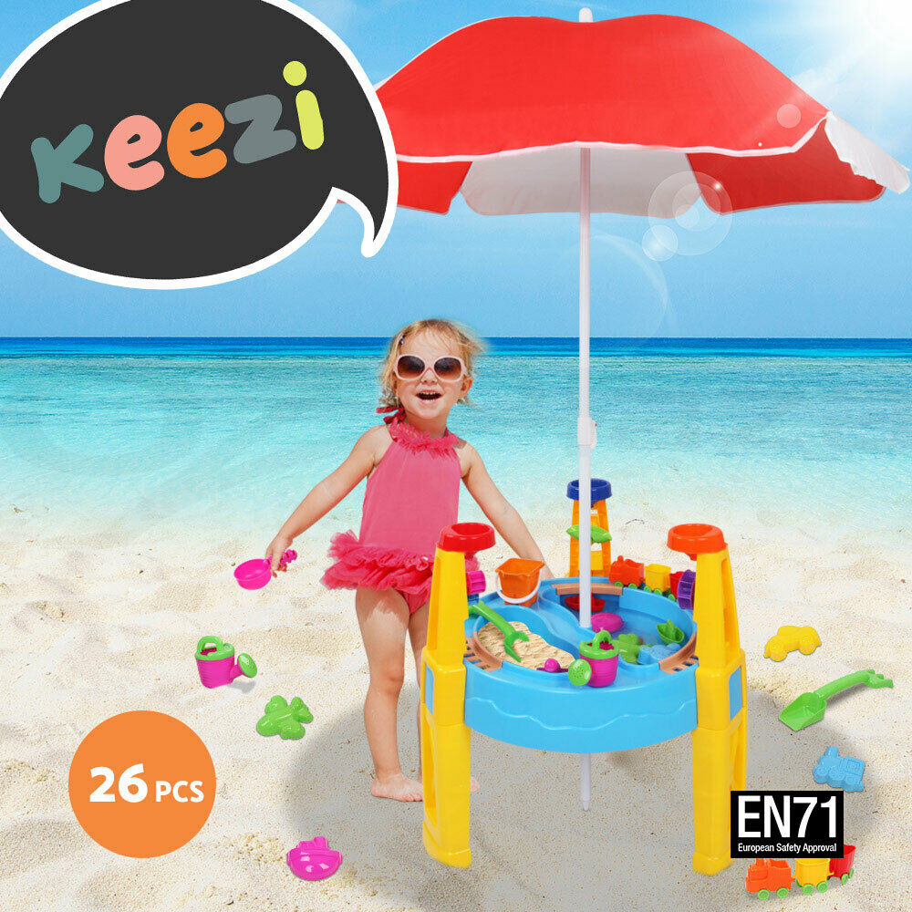 Keezi Kids Sandpit Pretend Play Set Water Sand Table Children Outdoor Toy Umbrella