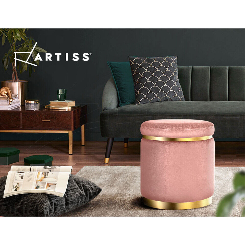 Artiss Round Velvet Foot Stool Ottoman Foot Rest Pouffe Padded Seat Pouf Pink