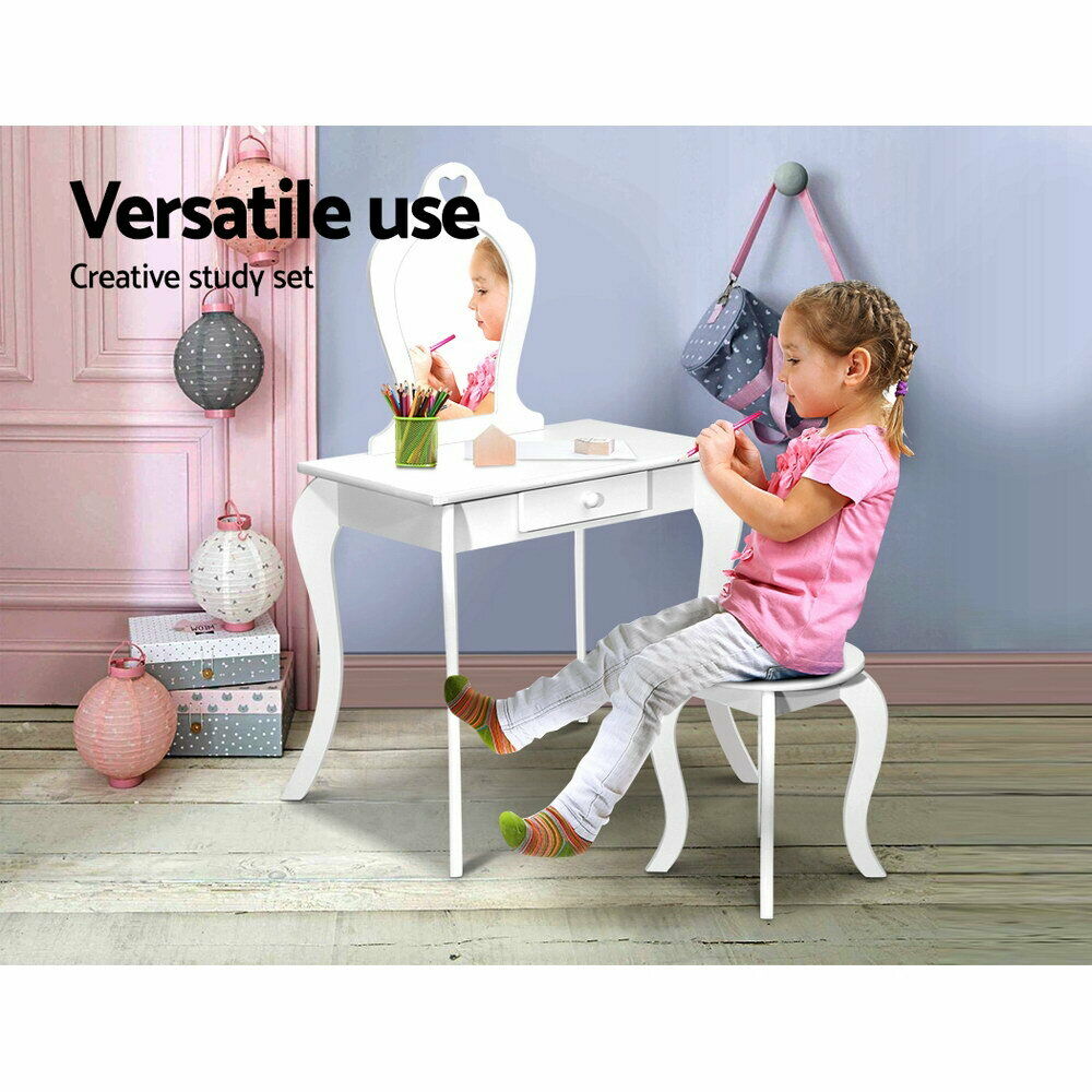 Keezi Kids Dressing Table Stool Set Vanity Mirror Princess Children Makeup White