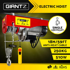 Giantz Electric Hoist Winch 125/250KG Cable 18M Rope Tool Remote Chain Lifting