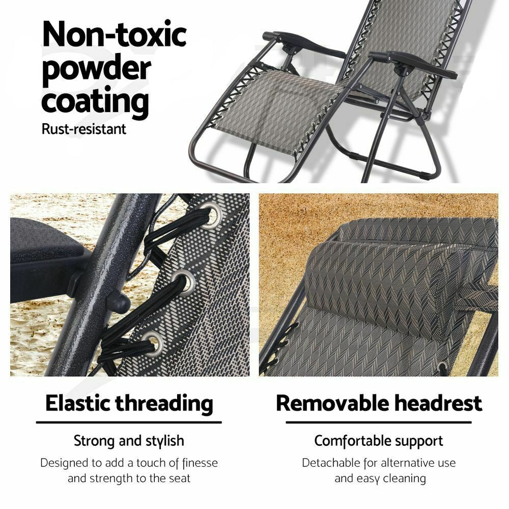 Gardeon Zero Gravity Chair Folding Outdoor Recliner Adjustable Sun Lounge Camping Grey