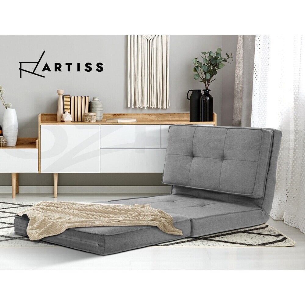 Artiss Floor Lounge Single Sofa Bed Grey Fabric