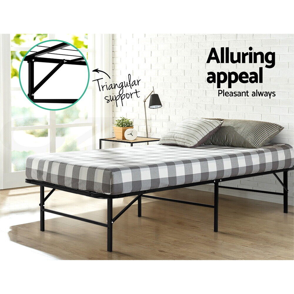 Artiss Single Metal Folding Bed Frame Mattress Base Platform Portable Black