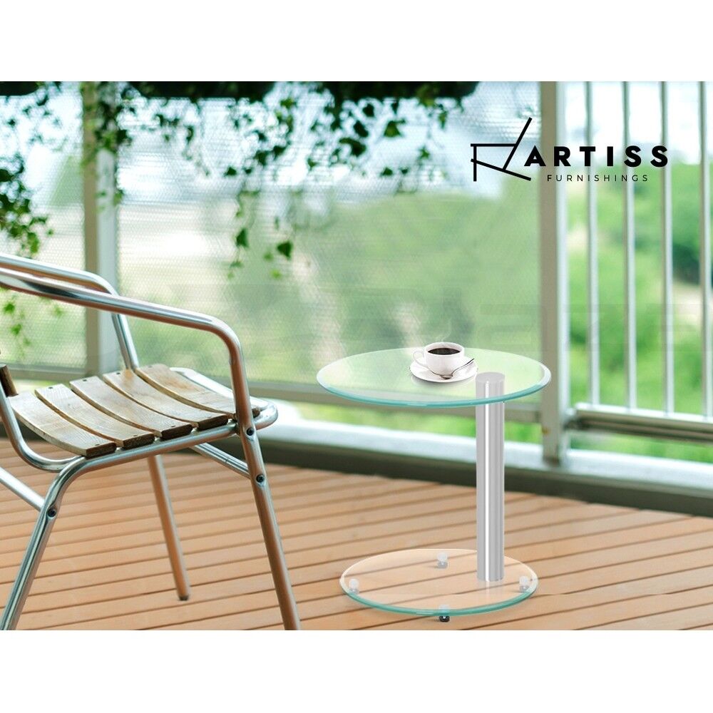 Artiss Coffee Table Round Tempered Glass Side End Beside Tables Cafe 45cm