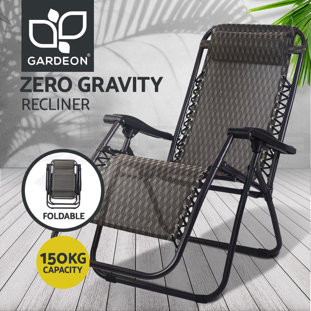 Gardeon Zero Gravity Chair Folding Outdoor Recliner Adjustable Sun Lounge Camping Grey