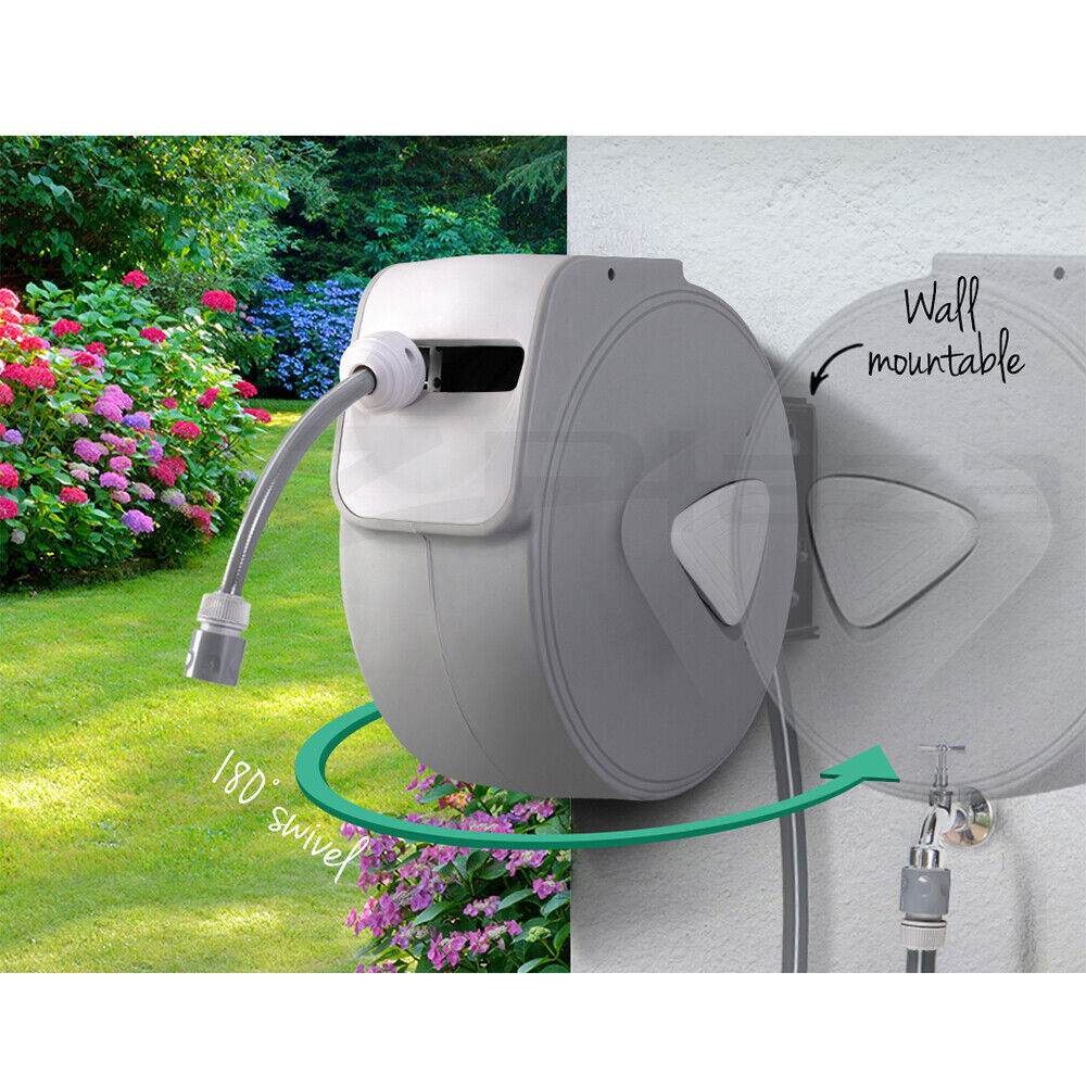 Water Hose Reel 20M Retractable Auto Rewind Spray Gun Garden