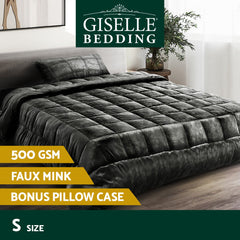 Giselle Bedding Faux Mink Quilt Charcoal Single