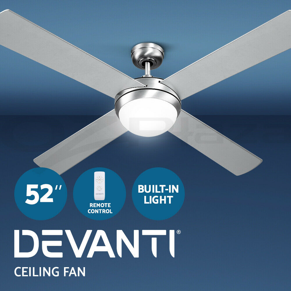 Devanti 52'' Ceiling Fan AC Motor w/Light w/Remote - Silver