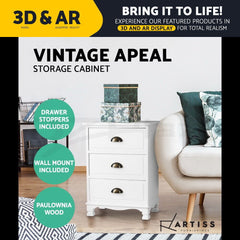 Artiss Bedside Tables Drawers Side Table Storage Cabinet Dresser White Vintage