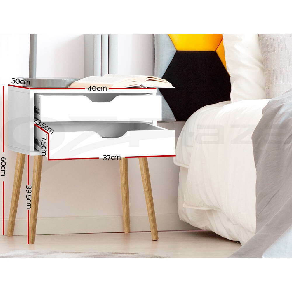 Artiss Bedside Tables Drawers Side Table Nightstand Wood Storage Cabinet White