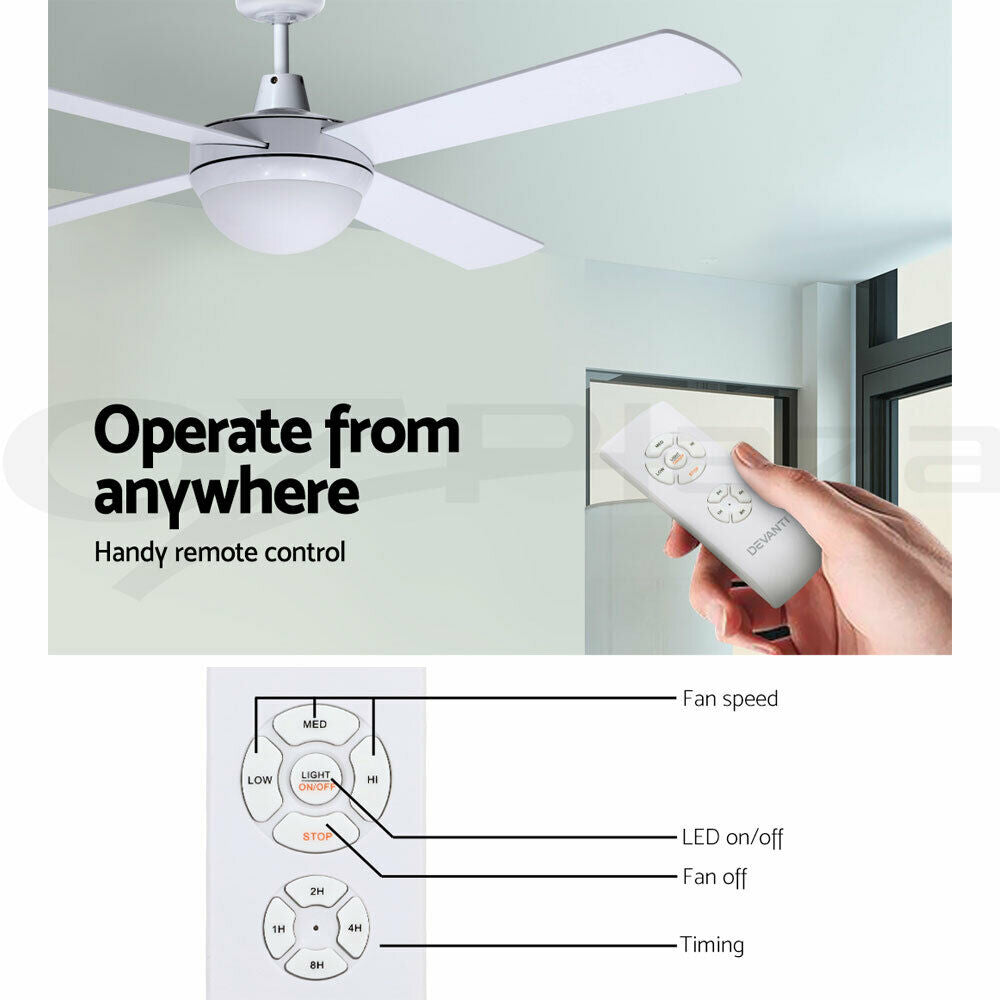 Devanti 52'' Ceiling Fan AC Motor w/Light w/Remote - White