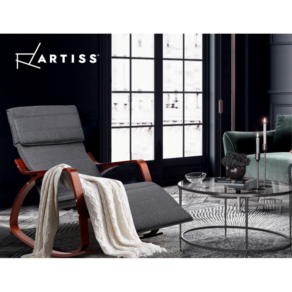 Artiss Rocking Armchair Bentwood Frame With Footrest Charcoal Afton