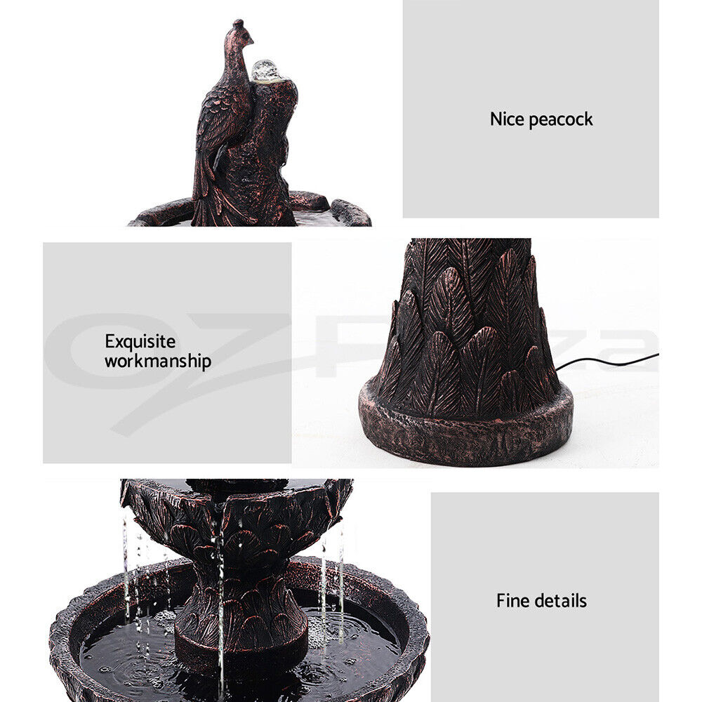 Gardeon Solar Water Feature 3-Tiers Peacock 106cm