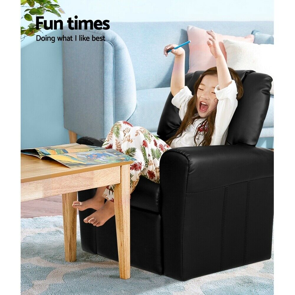 Keezi Kids Recliner Chair PU Leather Sofa Lounge Couch Children Armchair Black