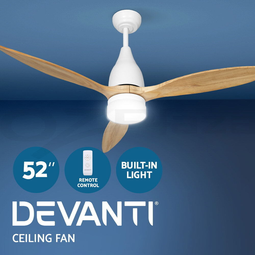 Devanti 52'' Ceiling Fan AC Motor w/Light w/Remote - Light Wood