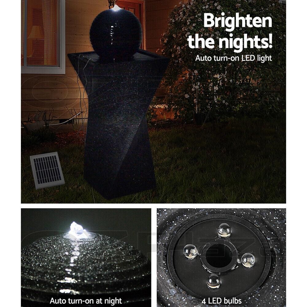 Gardeon Solar Water Feature with LED Lights Black 85cm