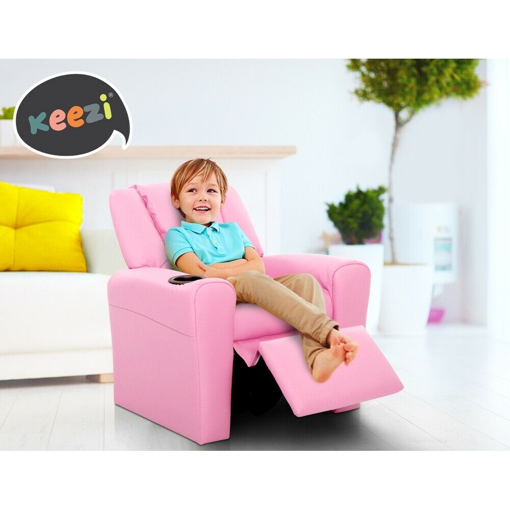 Keezi Kids Recliner Chair PU Leather Sofa Lounge Couch Children Armchair Pink