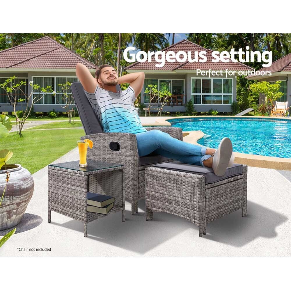 Gardeon Coffee Side Table Wicker Desk Rattan Outdoor Furniture Garden Grey