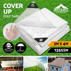 Instahut Tarp Tarpaulin 3x4m Heavy Duty Camping Cover Clear