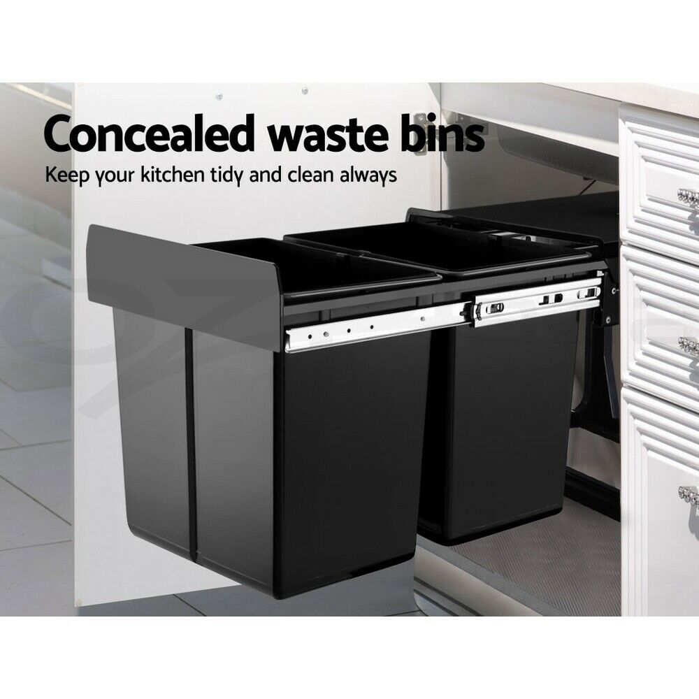 Cefito Pull Out Bin Kitchen Double Basket 2X15L Black