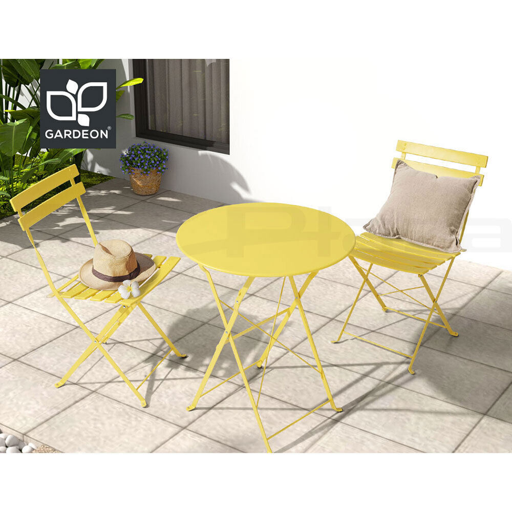 Gardeon 3PC Outdoor Bistro Set Steel Table and Chairs Patio Furniture Yellow